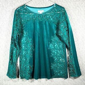 Sundance Womens S Lily Paramour Top Long Sleeve Green Velour Scoop Neck Pullover